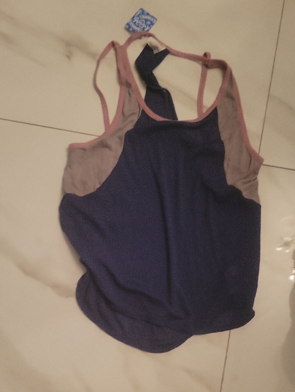 Free People Navy Blue Racerback Tank with Gray Panels and Pink Trim